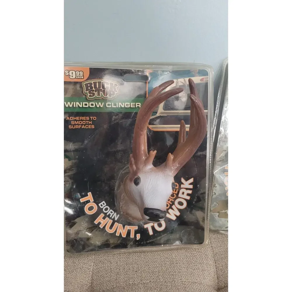 Lot of 2 Buck Stop Deer Antler Window Clingers – Novelty Hunting Car Truck Decor